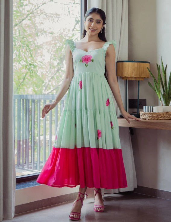 Muse Mint Handpainted Cotton Dress